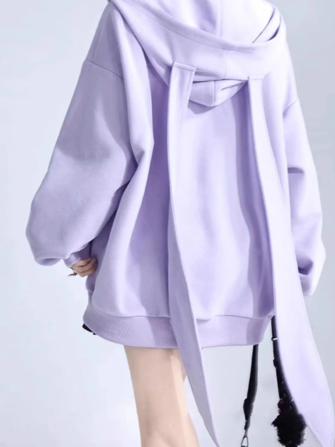 Trendy Purple Rabbit Girl Ear Hooded Sweater with Long Ears for Women Oversize Hoodie Loose Zipper Cardigan Coat Clothes White