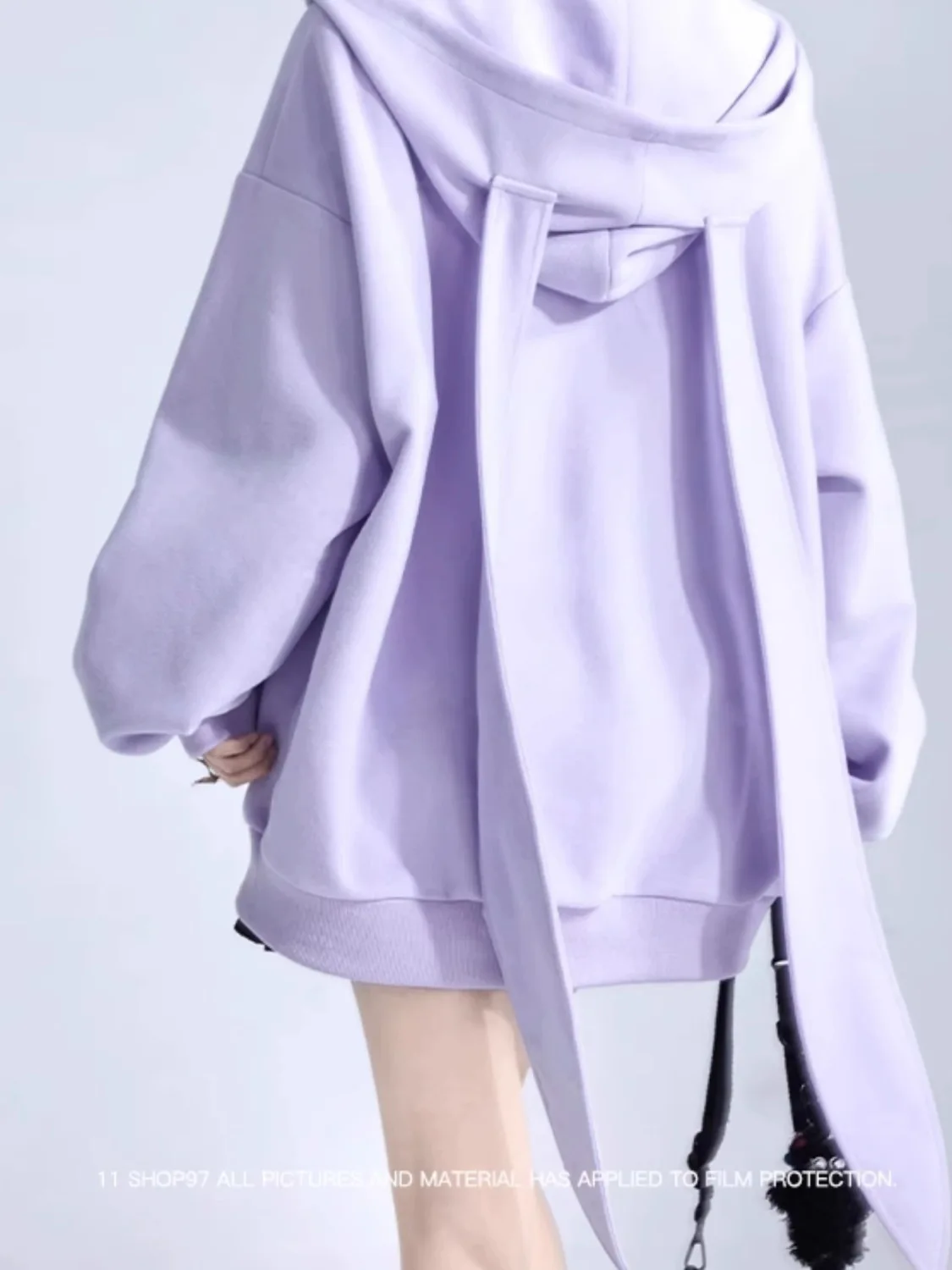 Trendy Purple Rabbit Girl Ear Hooded Sweater with Long Ears for Women Oversize Hoodie Loose Zipper Cardigan Coat Clothes White