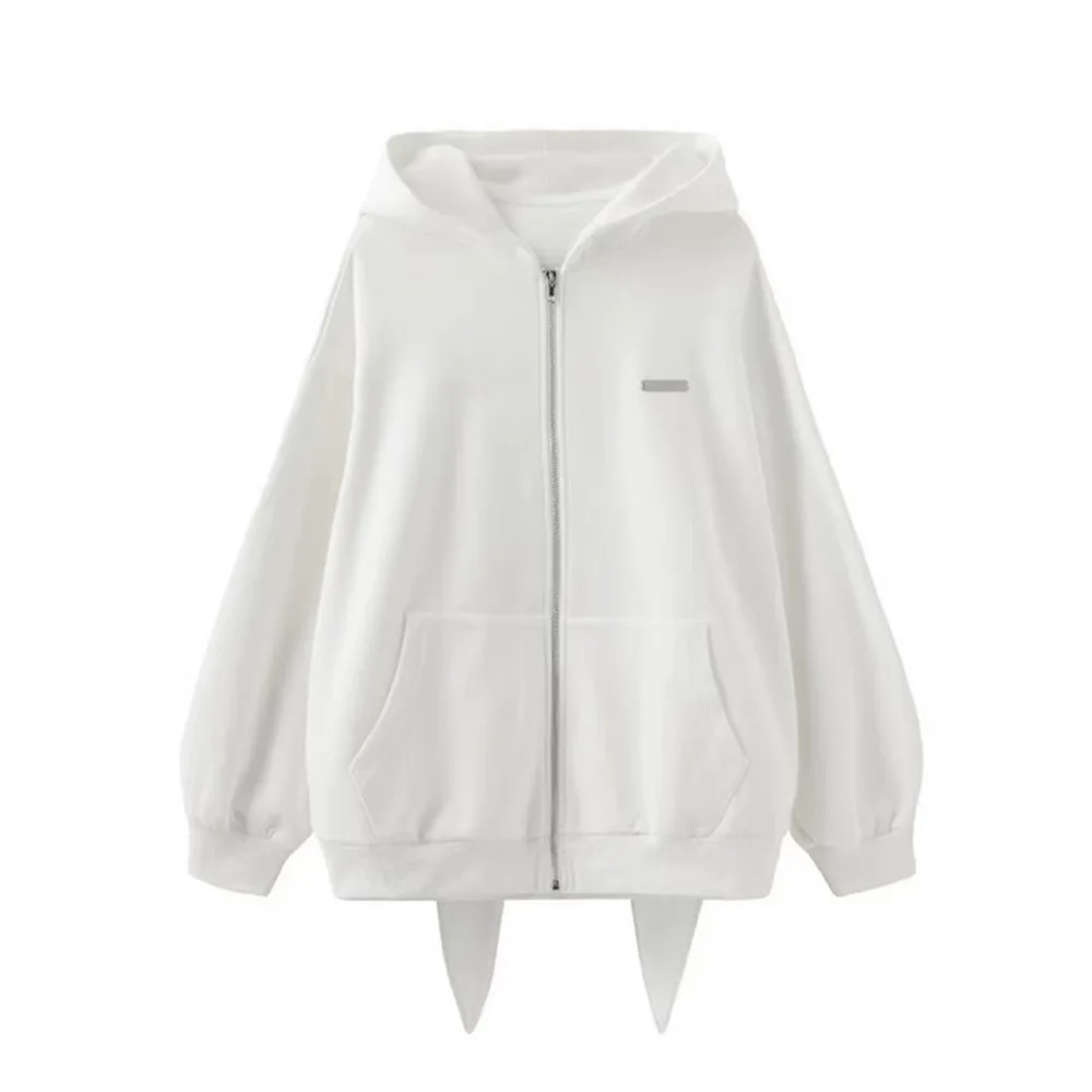 Trendy Purple Rabbit Girl Ear Hooded Sweater with Long Ears for Women Oversize Hoodie Loose Zipper Cardigan Coat Clothes White