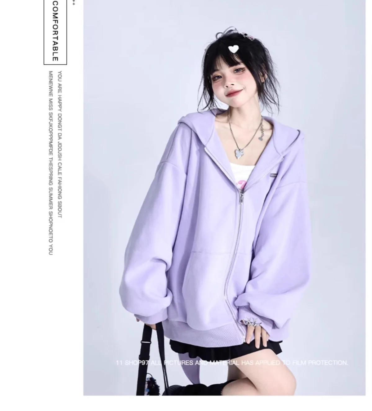 Trendy Purple Rabbit Girl Ear Hooded Sweater with Long Ears for Women Oversize Hoodie Loose Zipper Cardigan Coat Clothes White