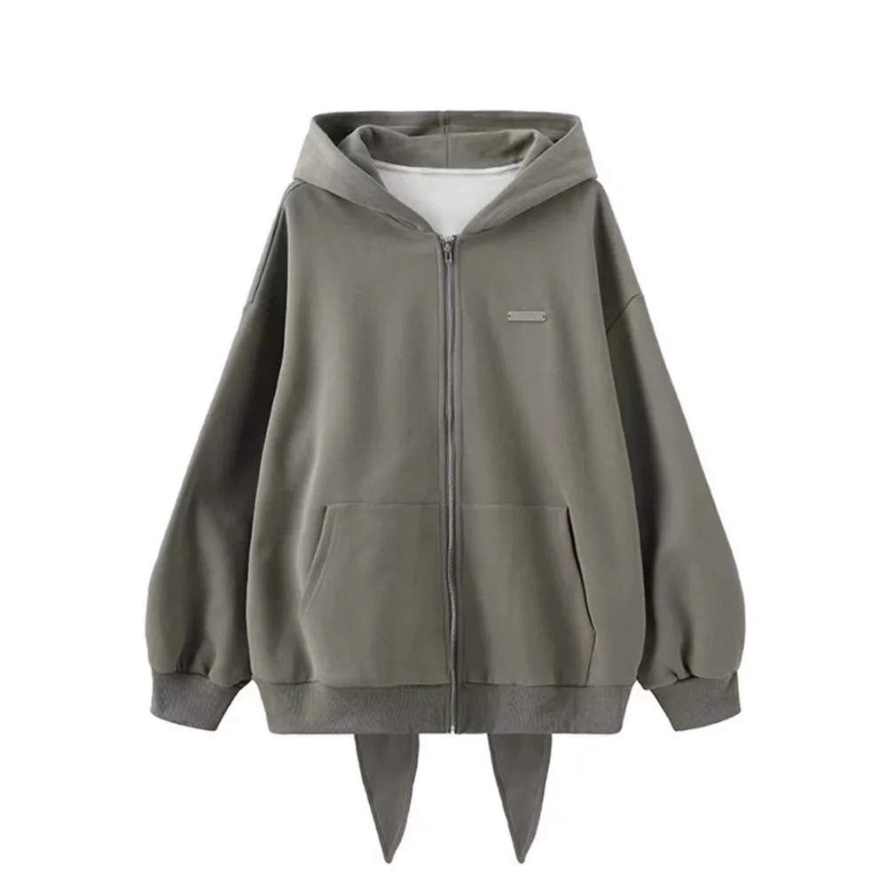 Trendy Purple Rabbit Girl Ear Hooded Sweater with Long Ears for Women Oversize Hoodie Loose Zipper Cardigan Coat Clothes White