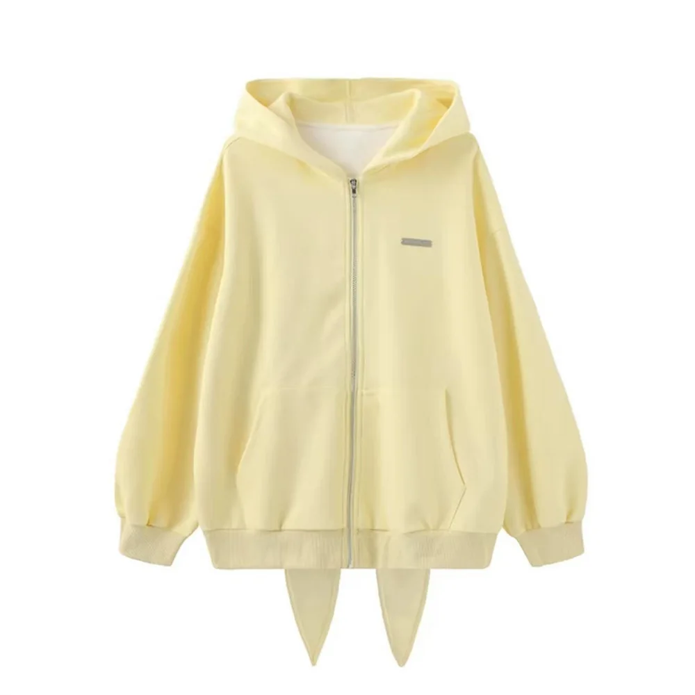 Trendy Purple Rabbit Girl Ear Hooded Sweater with Long Ears for Women Oversize Hoodie Loose Zipper Cardigan Coat Clothes White