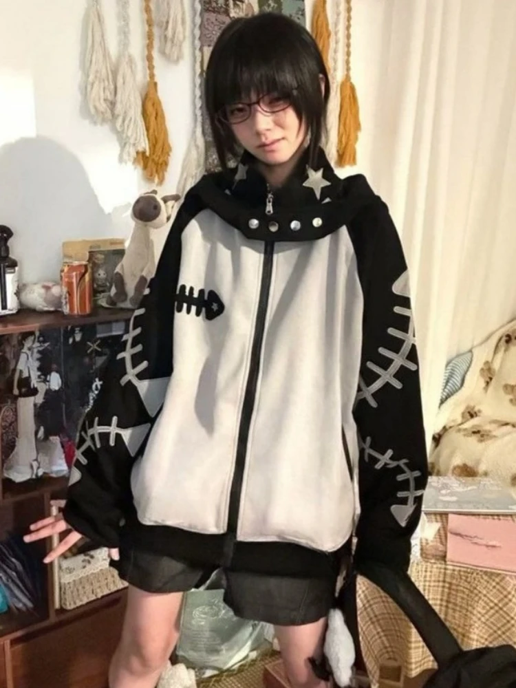 2026 Men and Women Hip Hop Vintage Embroidery Hoddies Streetwear Oversized Casual Jacket Y2k Aesthetic Zipper Grunge Sweatshirt
