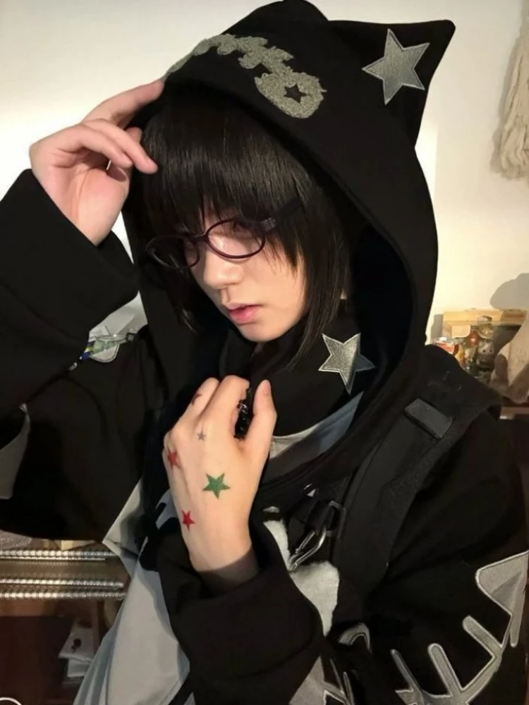 2026 Men and Women Hip Hop Vintage Embroidery Hoddies Streetwear Oversized Casual Jacket Y2k Aesthetic Zipper Grunge Sweatshirt