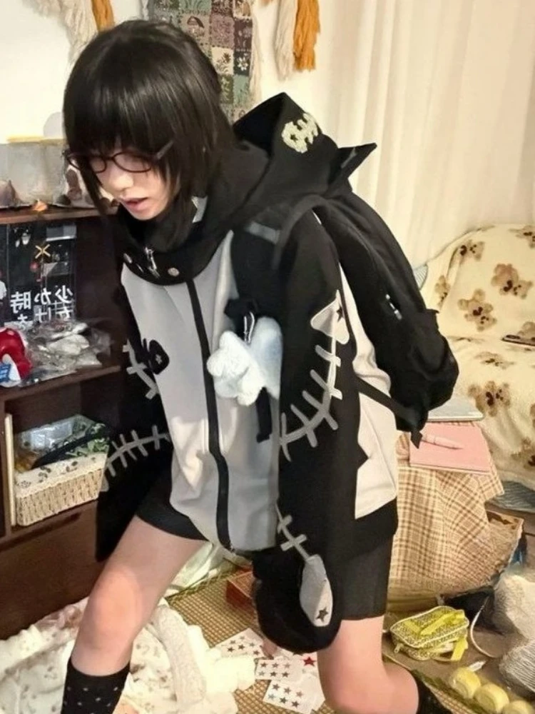 2026 Men and Women Hip Hop Vintage Embroidery Hoddies Streetwear Oversized Casual Jacket Y2k Aesthetic Zipper Grunge Sweatshirt