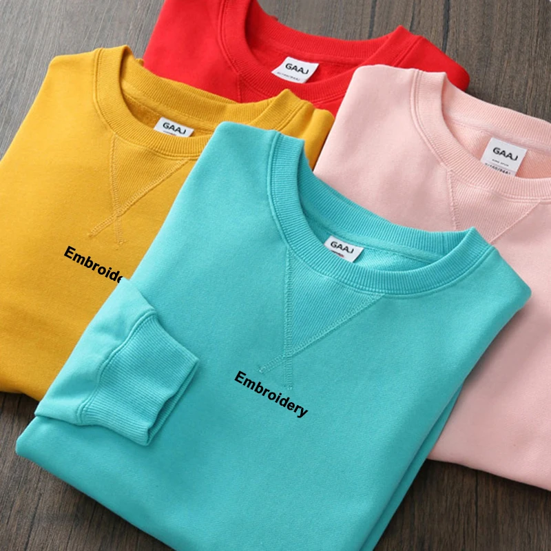 Embroidery Custom 100% Cotton Sweatshirt,Brand Loose Sweater,Autum Winter Long Sleeve Pullover,Vintage Woman Men Unisex  Clothes