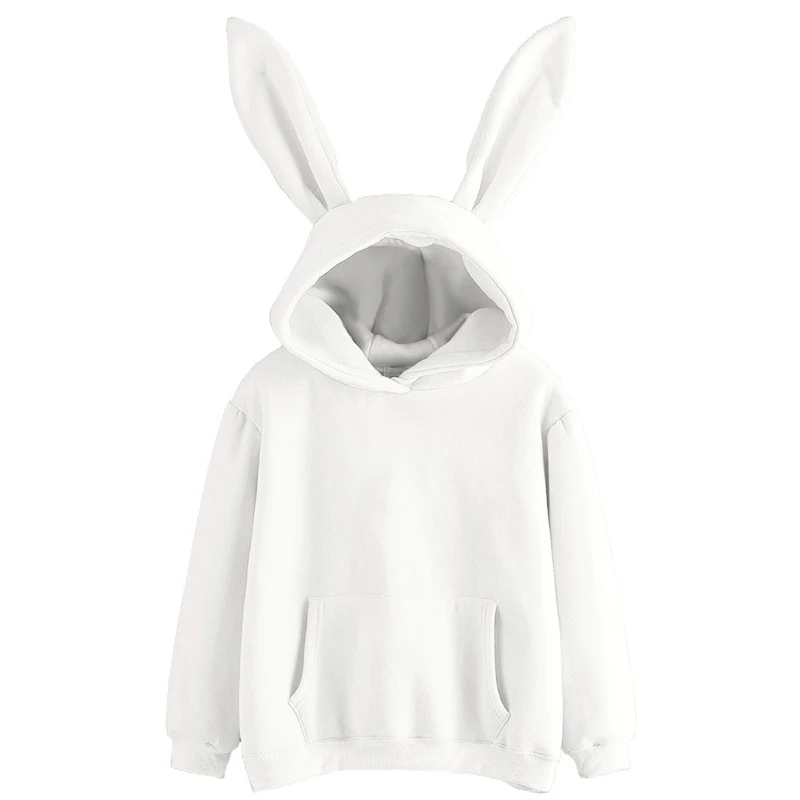 2020 Autumn Winter Women Hoodies Kawaii Rabbit Ears Fashion Hoody Casual colors Solid Color Warm Sweatshirt Hoodies For Women