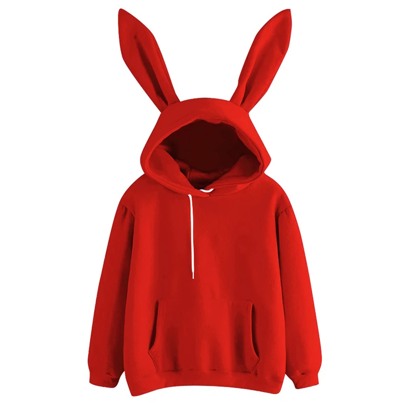 2020 Autumn Winter Women Hoodies Kawaii Rabbit Ears Fashion Hoody Casual colors Solid Color Warm Sweatshirt Hoodies For Women