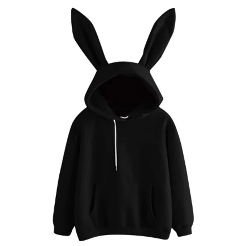 2020 Autumn Winter Women Hoodies Kawaii Rabbit Ears Fashion Hoody Casual colors Solid Color Warm Sweatshirt Hoodies For Women