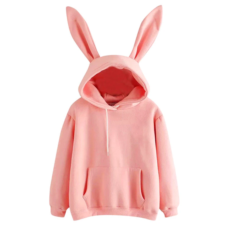 2020 Autumn Winter Women Hoodies Kawaii Rabbit Ears Fashion Hoody Casual colors Solid Color Warm Sweatshirt Hoodies For Women
