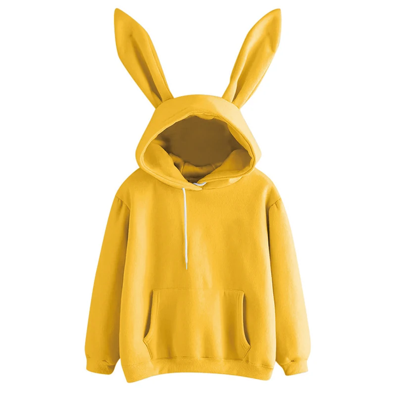 2020 Autumn Winter Women Hoodies Kawaii Rabbit Ears Fashion Hoody Casual colors Solid Color Warm Sweatshirt Hoodies For Women