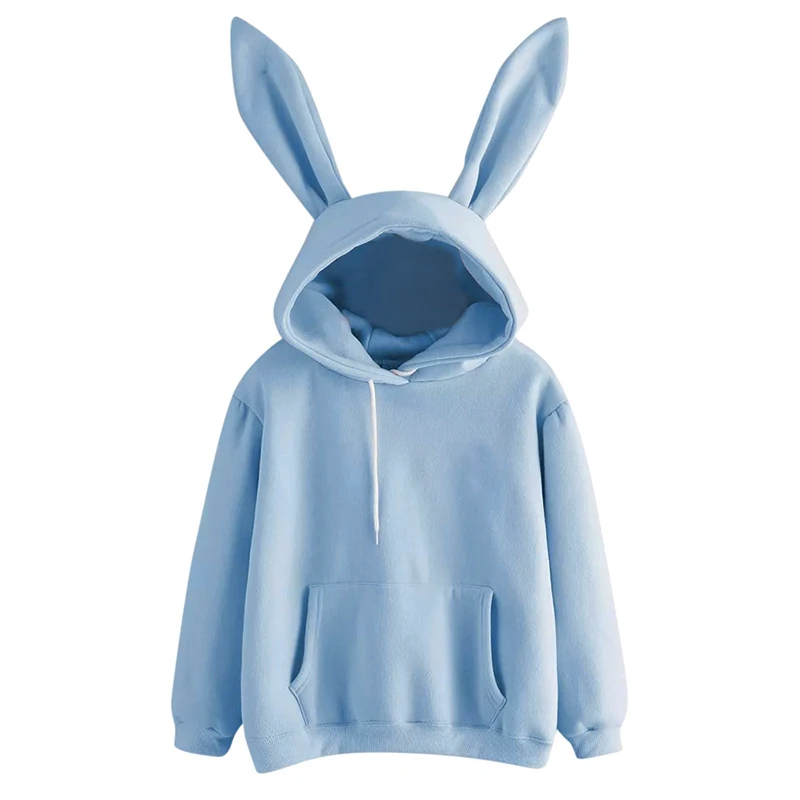 2020 Autumn Winter Women Hoodies Kawaii Rabbit Ears Fashion Hoody Casual colors Solid Color Warm Sweatshirt Hoodies For Women