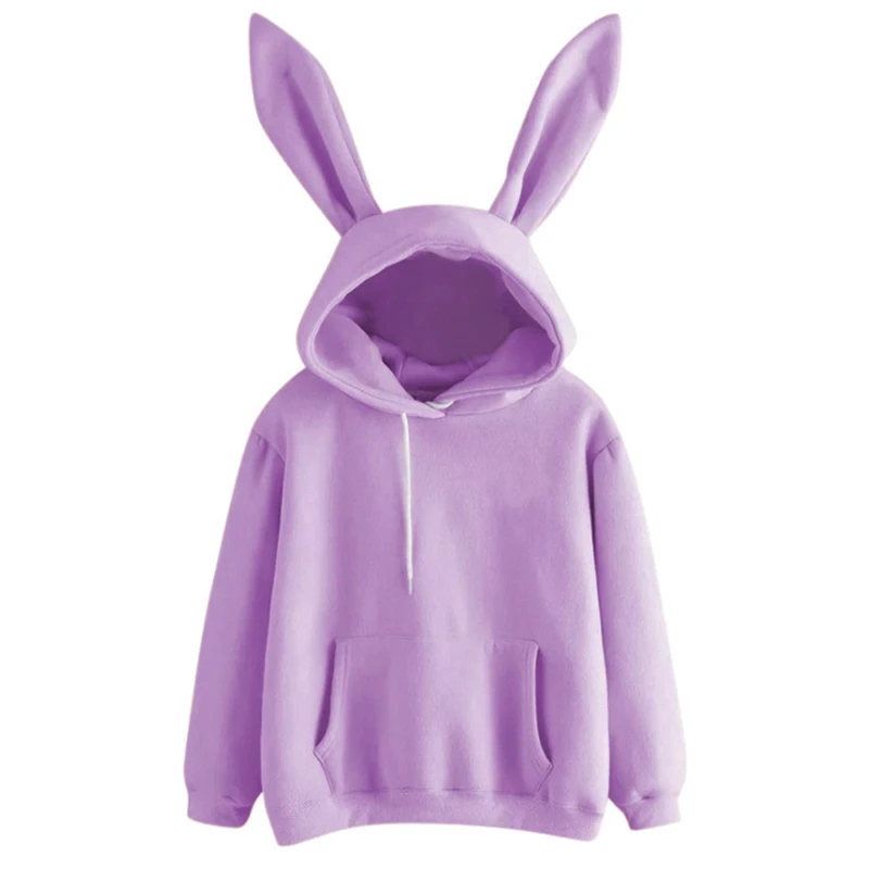 2020 Autumn Winter Women Hoodies Kawaii Rabbit Ears Fashion Hoody Casual colors Solid Color Warm Sweatshirt Hoodies For Women