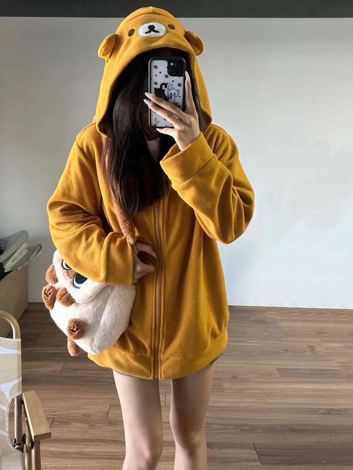 Deeptown Kawaii Zip Up Hoodies Women Oversized Japanese Girl Preppy Style Cute Bear Sweatshirts Sweet Lolita Embroidered Tops
