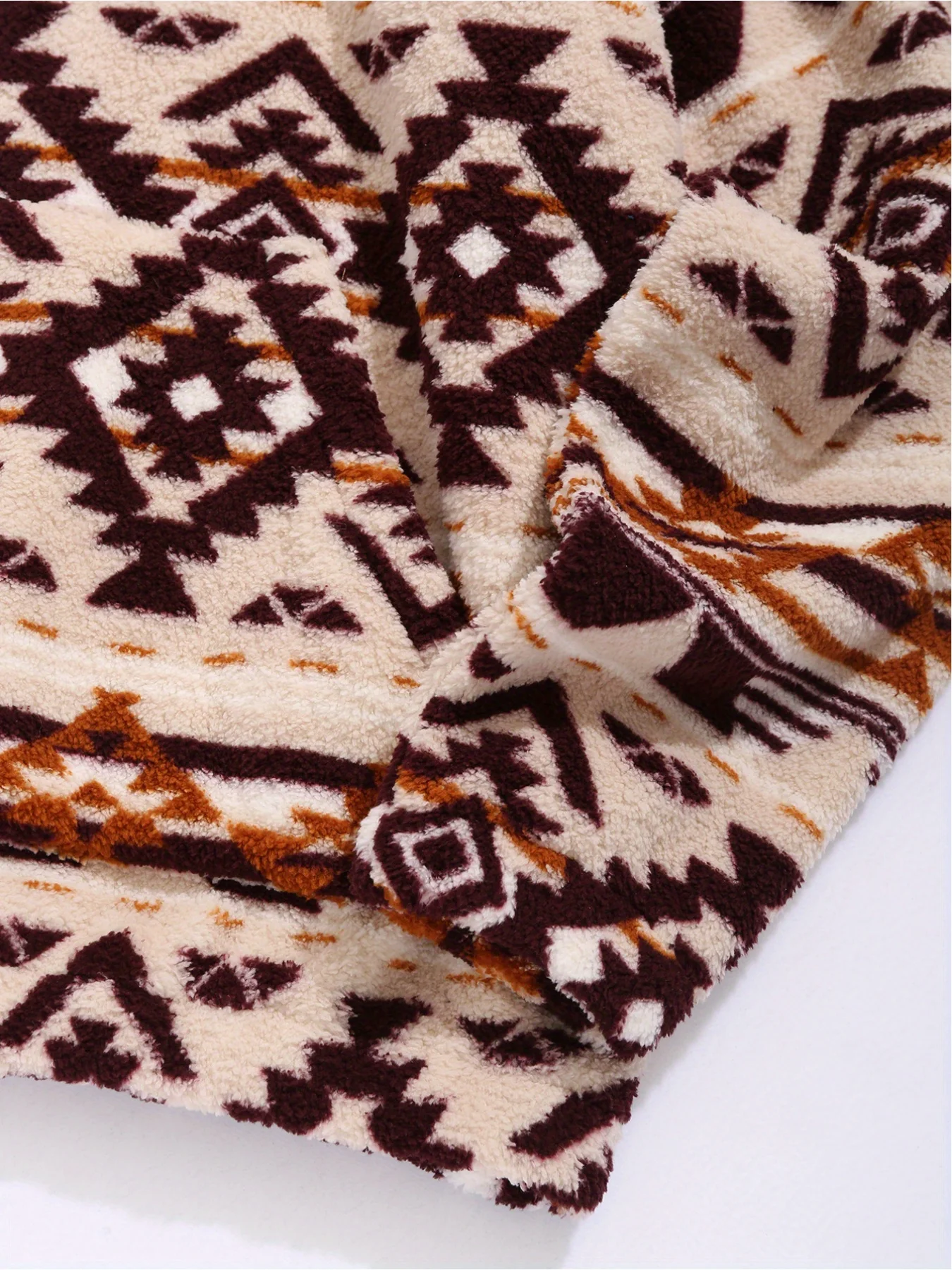 Retro Aztec Print Fleece Hoodie Cozy Oversized Western Sweatshirt Women Ethnic Hooded Sweatshirt Coat
