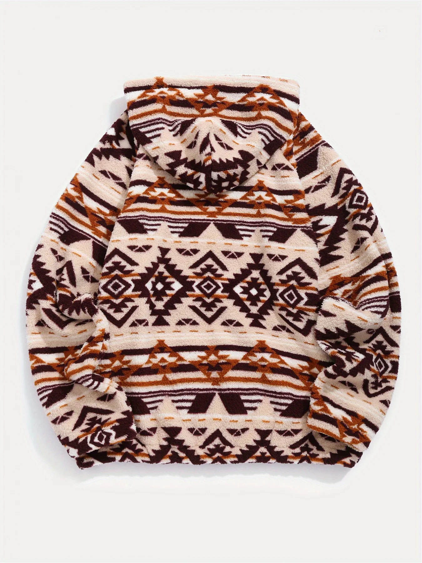 Retro Aztec Print Fleece Hoodie Cozy Oversized Western Sweatshirt Women Ethnic Hooded Sweatshirt Coat
