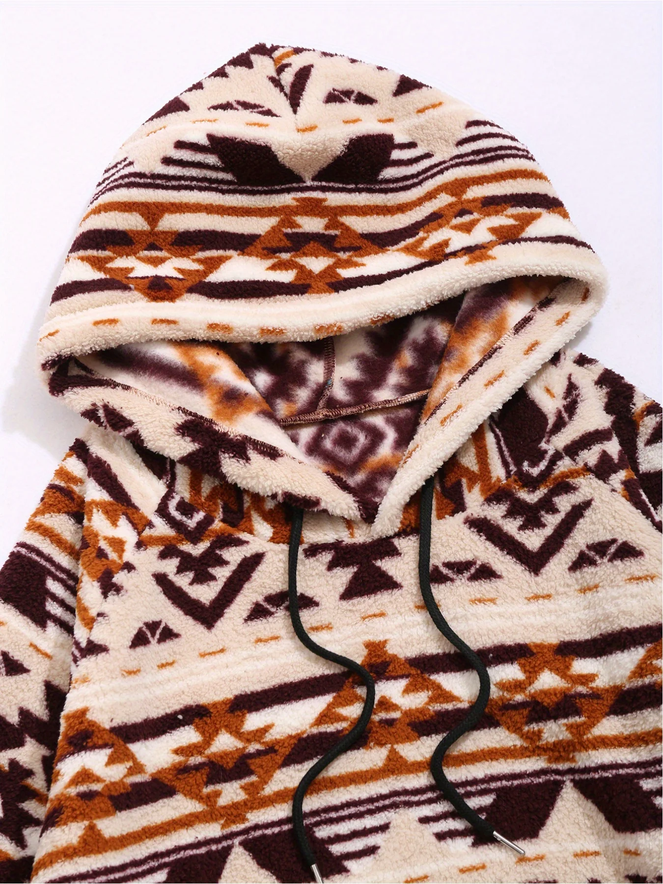 Retro Aztec Print Fleece Hoodie Cozy Oversized Western Sweatshirt Women Ethnic Hooded Sweatshirt Coat