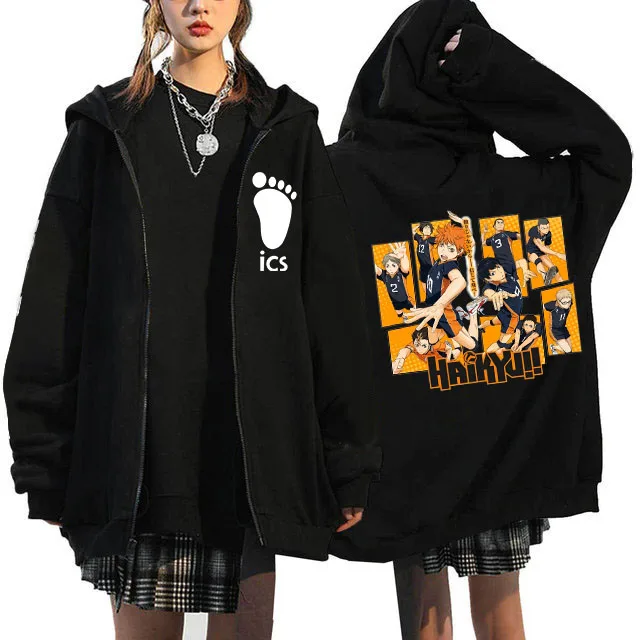 Japanese Anime Haikyuu Graphic Zip Up Hoodies Manga Y2k Gothic Zippper Jackets Sweatshirts Karasuno Fly High Harajuku Streetwear