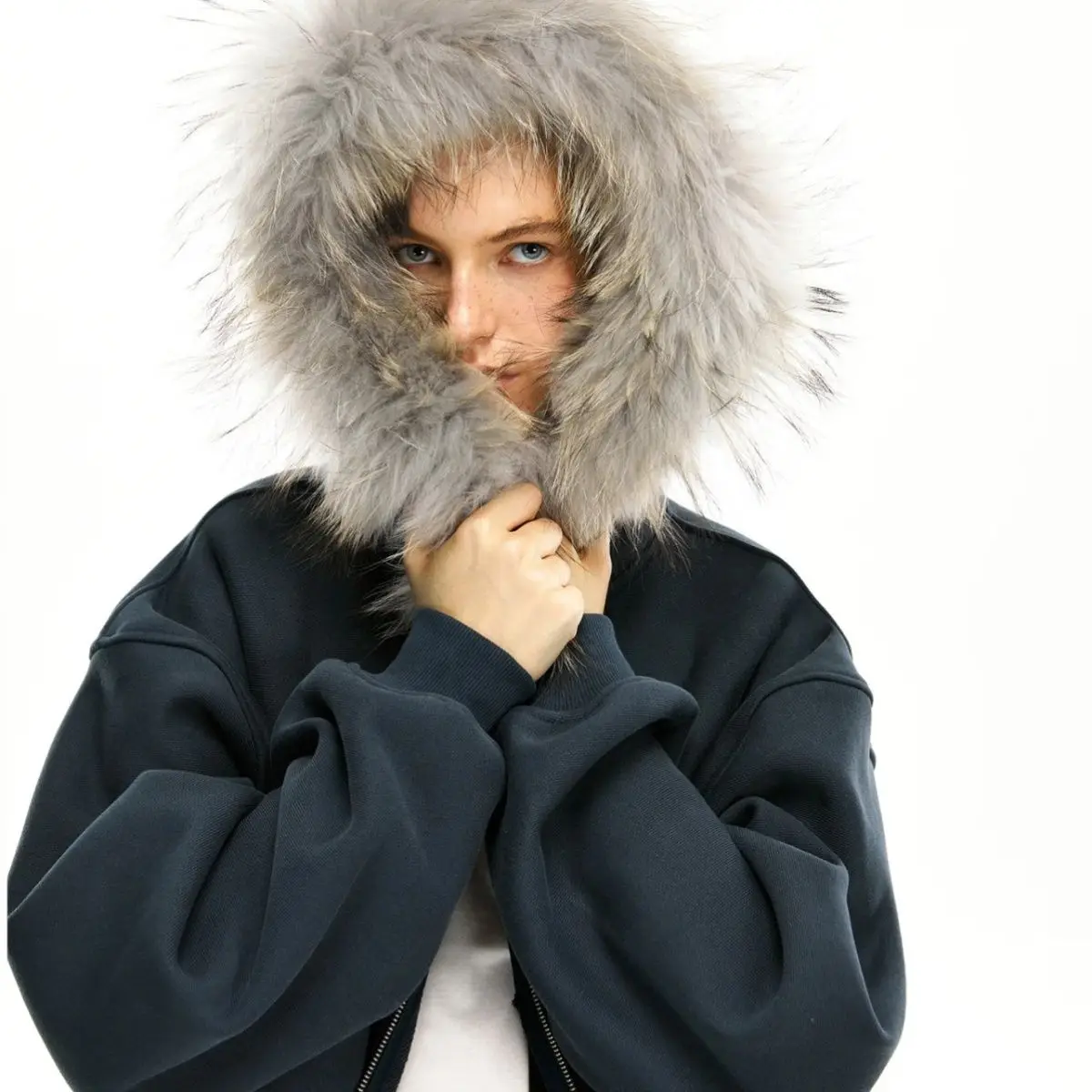 Classic Hidden Blue Collar Short Zip Up Hoodies Winter Clothes Women Y2K New Fashion Plush Cardigan Coat Harajuku Casual Hoodies