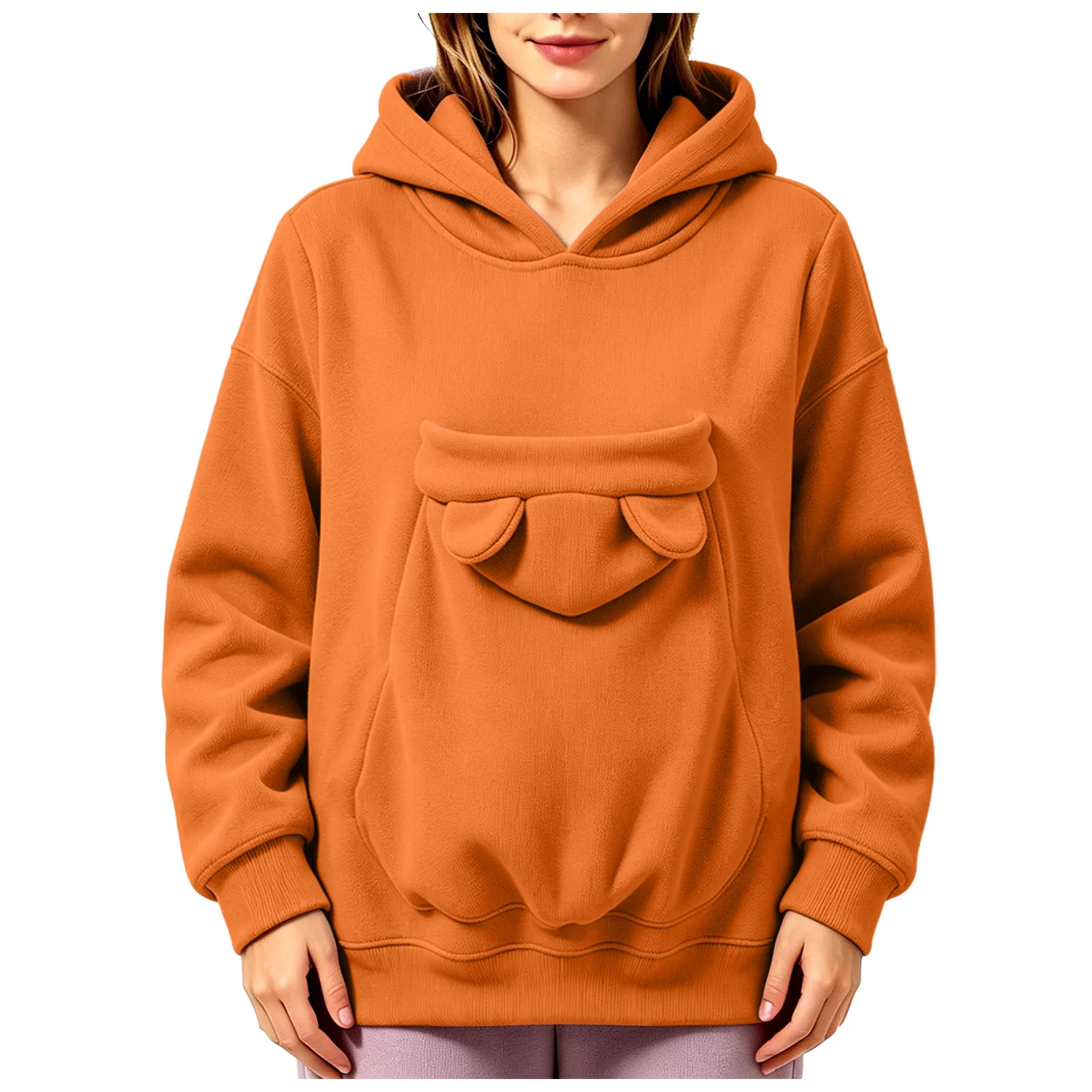 Pet Pouch Hoodies Women Oversize Sweatshirt With Hooded Kangaroo Pocket Funny Solid Color Loose Long Sleeve Pullover For Dog Cat