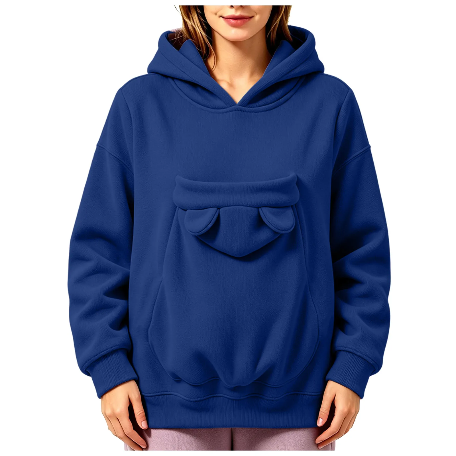 Pet Pouch Hoodies Women Oversize Sweatshirt With Hooded Kangaroo Pocket Funny Solid Color Loose Long Sleeve Pullover For Dog Cat