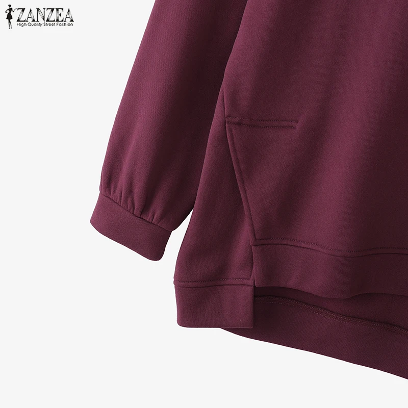 ZANZEA Vintage Sweatshirts Women Winter Pullovers Tops 2025 Autumn Long Sleeve Jumper O-Neck Casual Loose Solid Lady Sweatshirts