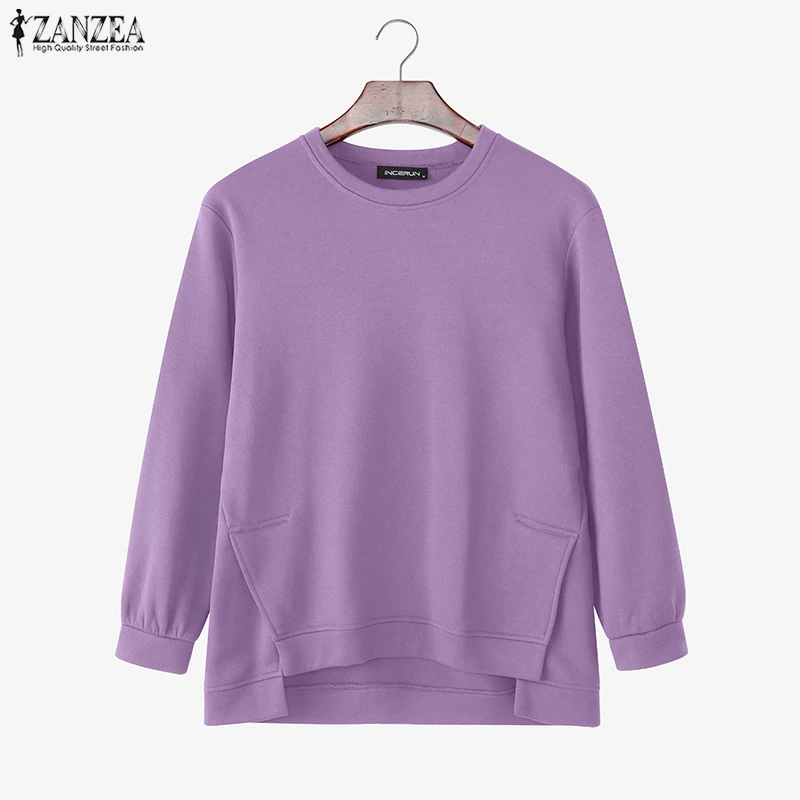 ZANZEA Vintage Sweatshirts Women Winter Pullovers Tops 2025 Autumn Long Sleeve Jumper O-Neck Casual Loose Solid Lady Sweatshirts