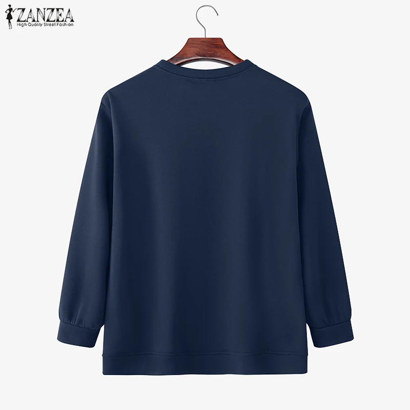 ZANZEA Vintage Sweatshirts Women Winter Pullovers Tops 2025 Autumn Long Sleeve Jumper O-Neck Casual Loose Solid Lady Sweatshirts