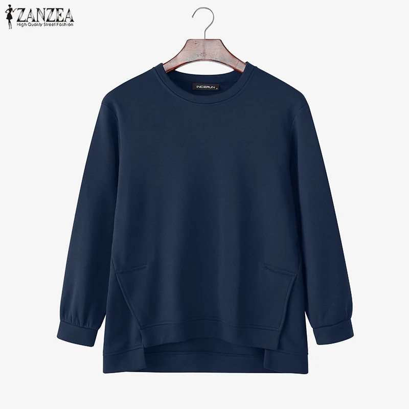 ZANZEA Vintage Sweatshirts Women Winter Pullovers Tops 2025 Autumn Long Sleeve Jumper O-Neck Casual Loose Solid Lady Sweatshirts
