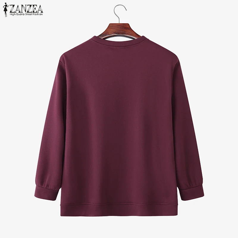 ZANZEA Vintage Sweatshirts Women Winter Pullovers Tops 2025 Autumn Long Sleeve Jumper O-Neck Casual Loose Solid Lady Sweatshirts