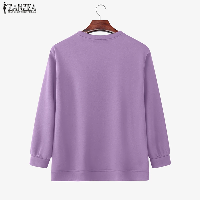 ZANZEA Vintage Sweatshirts Women Winter Pullovers Tops 2025 Autumn Long Sleeve Jumper O-Neck Casual Loose Solid Lady Sweatshirts