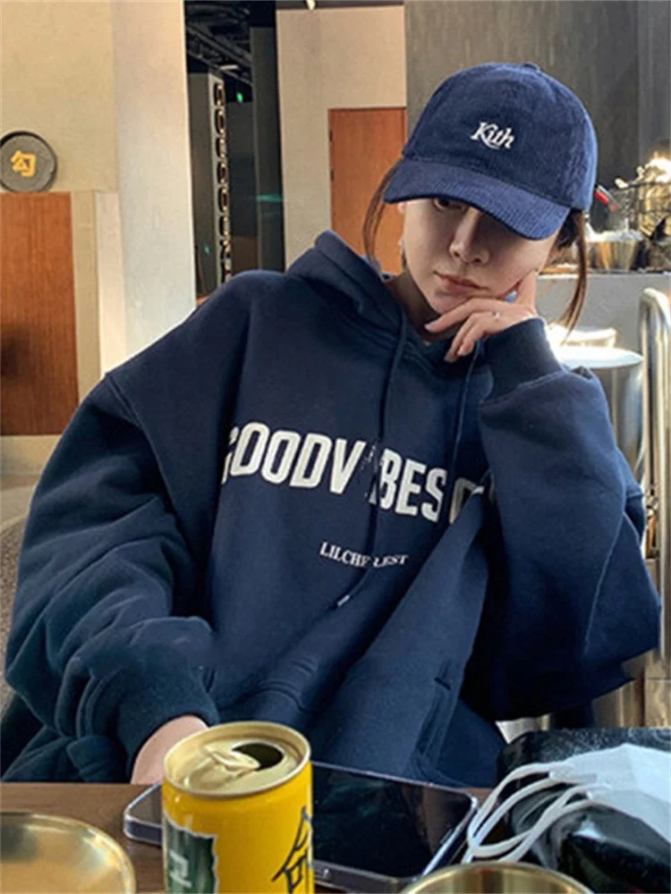 Korean Fashion Loose Sweater Women Autumn Winter 2025 Long Sleeve Hooded Shirt Letter Print Pullover Tops Casual Sweatshirts