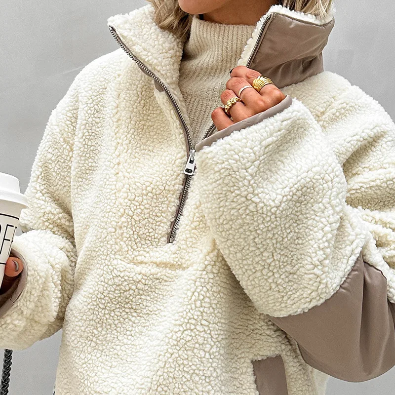 Sudaderas Stitch Sudaderas Y2k New Plush Loose Stand Collar Pullover Sweatshirt For Women 2025 Women's winter sheepskin coat