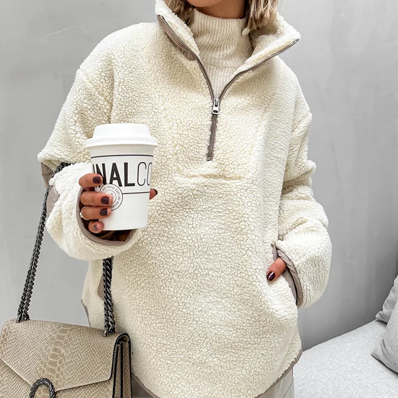 Sudaderas Stitch Sudaderas Y2k New Plush Loose Stand Collar Pullover Sweatshirt For Women 2025 Women's winter sheepskin coat