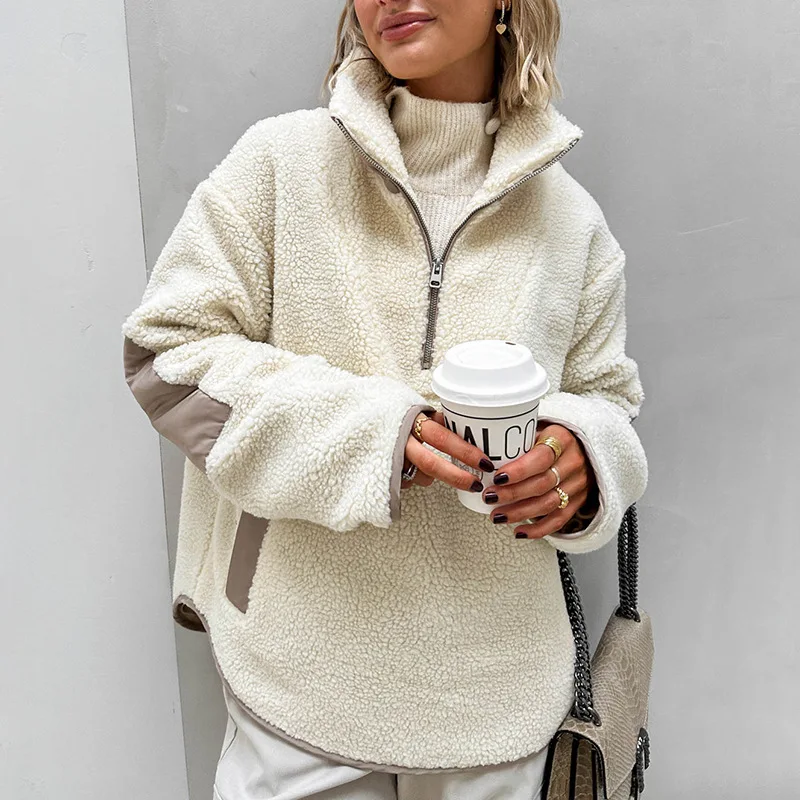 Sudaderas Stitch Sudaderas Y2k New Plush Loose Stand Collar Pullover Sweatshirt For Women 2025 Women's winter sheepskin coat