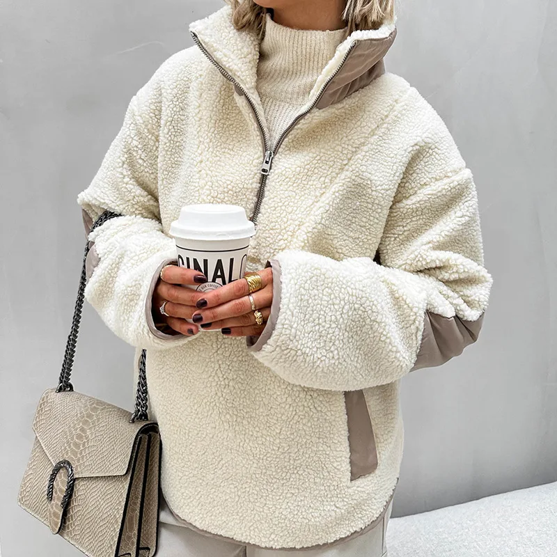 Sudaderas Stitch Sudaderas Y2k New Plush Loose Stand Collar Pullover Sweatshirt For Women 2025 Women's winter sheepskin coat