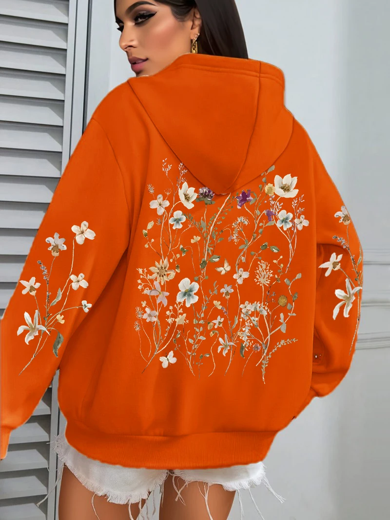 Beautiful Flower Clusters Design Women Hoody Loose Fleece Hoodie Autumn Y2K Pocket Hoodies Multicolor Soft Woman Streetwear