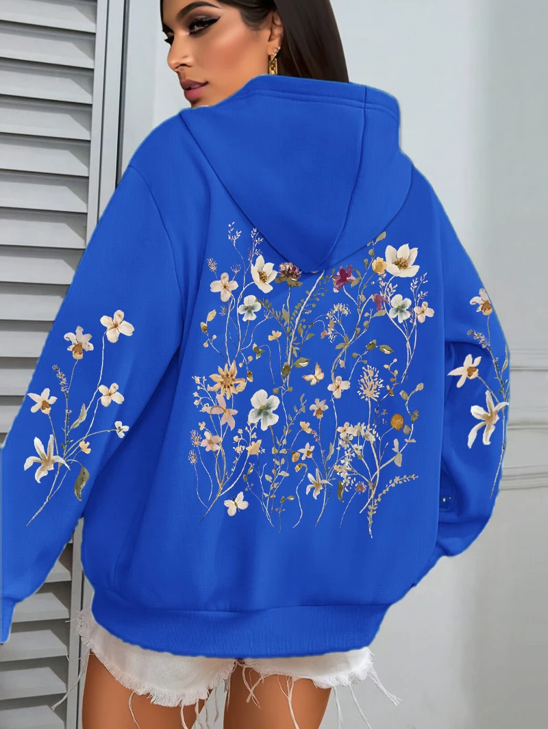 Beautiful Flower Clusters Design Women Hoody Loose Fleece Hoodie Autumn Y2K Pocket Hoodies Multicolor Soft Woman Streetwear