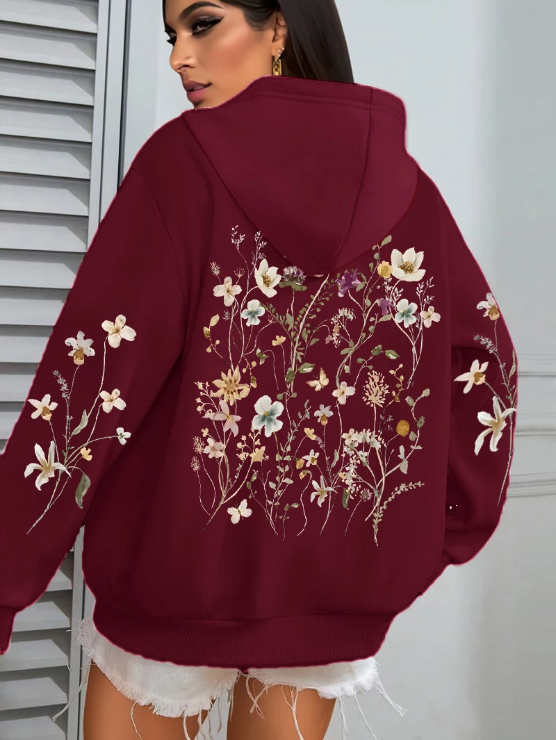 Beautiful Flower Clusters Design Women Hoody Loose Fleece Hoodie Autumn Y2K Pocket Hoodies Multicolor Soft Woman Streetwear