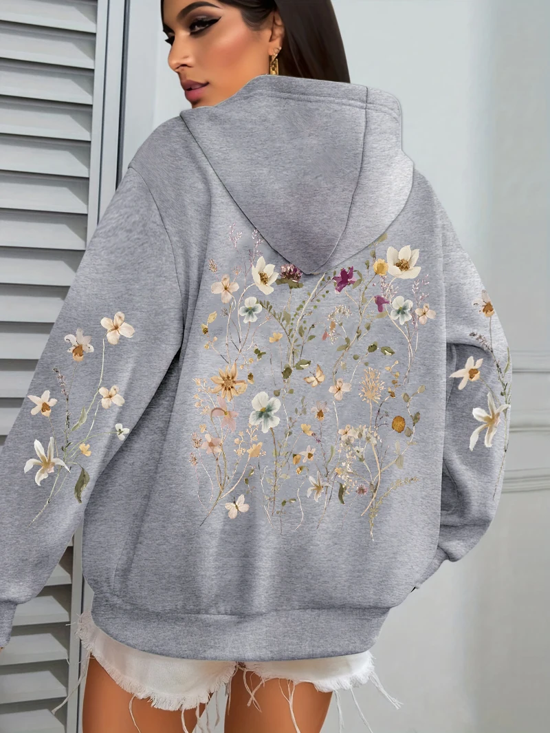 Beautiful Flower Clusters Design Women Hoody Loose Fleece Hoodie Autumn Y2K Pocket Hoodies Multicolor Soft Woman Streetwear
