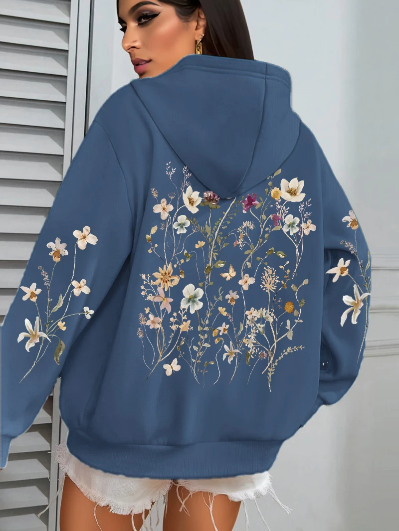 Beautiful Flower Clusters Design Women Hoody Loose Fleece Hoodie Autumn Y2K Pocket Hoodies Multicolor Soft Woman Streetwear