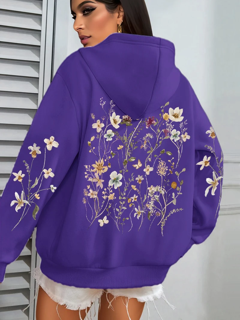 Beautiful Flower Clusters Design Women Hoody Loose Fleece Hoodie Autumn Y2K Pocket Hoodies Multicolor Soft Woman Streetwear