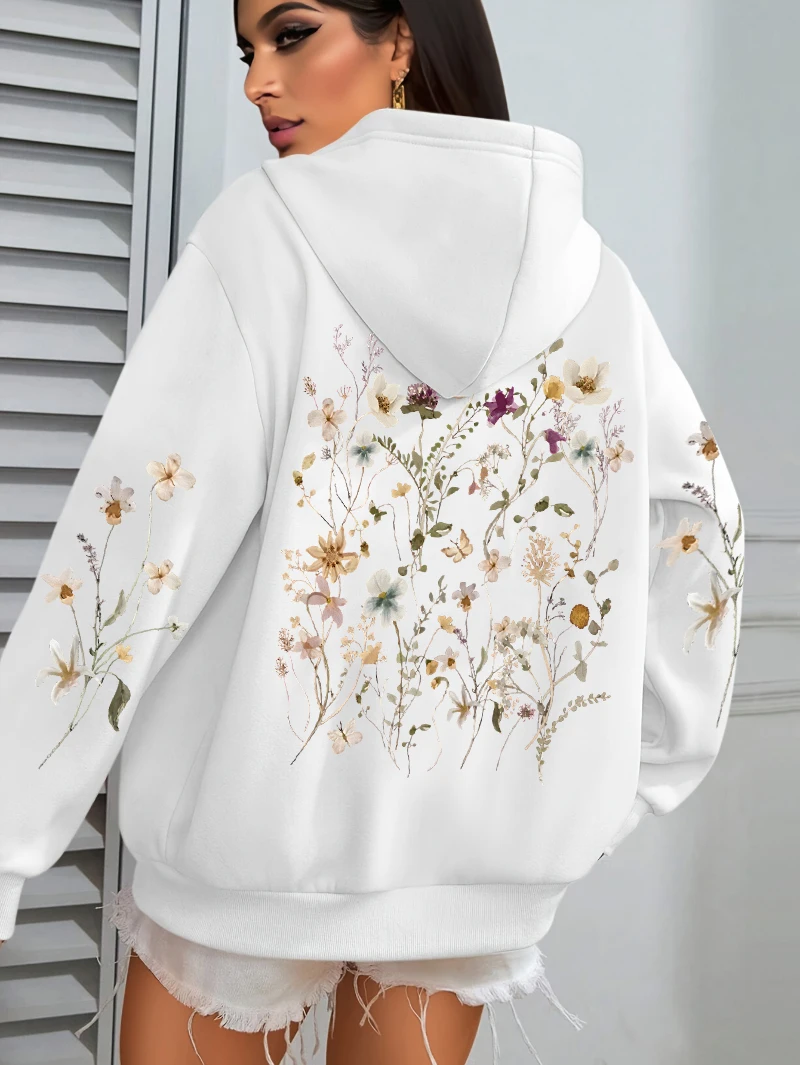 Beautiful Flower Clusters Design Women Hoody Loose Fleece Hoodie Autumn Y2K Pocket Hoodies Multicolor Soft Woman Streetwear