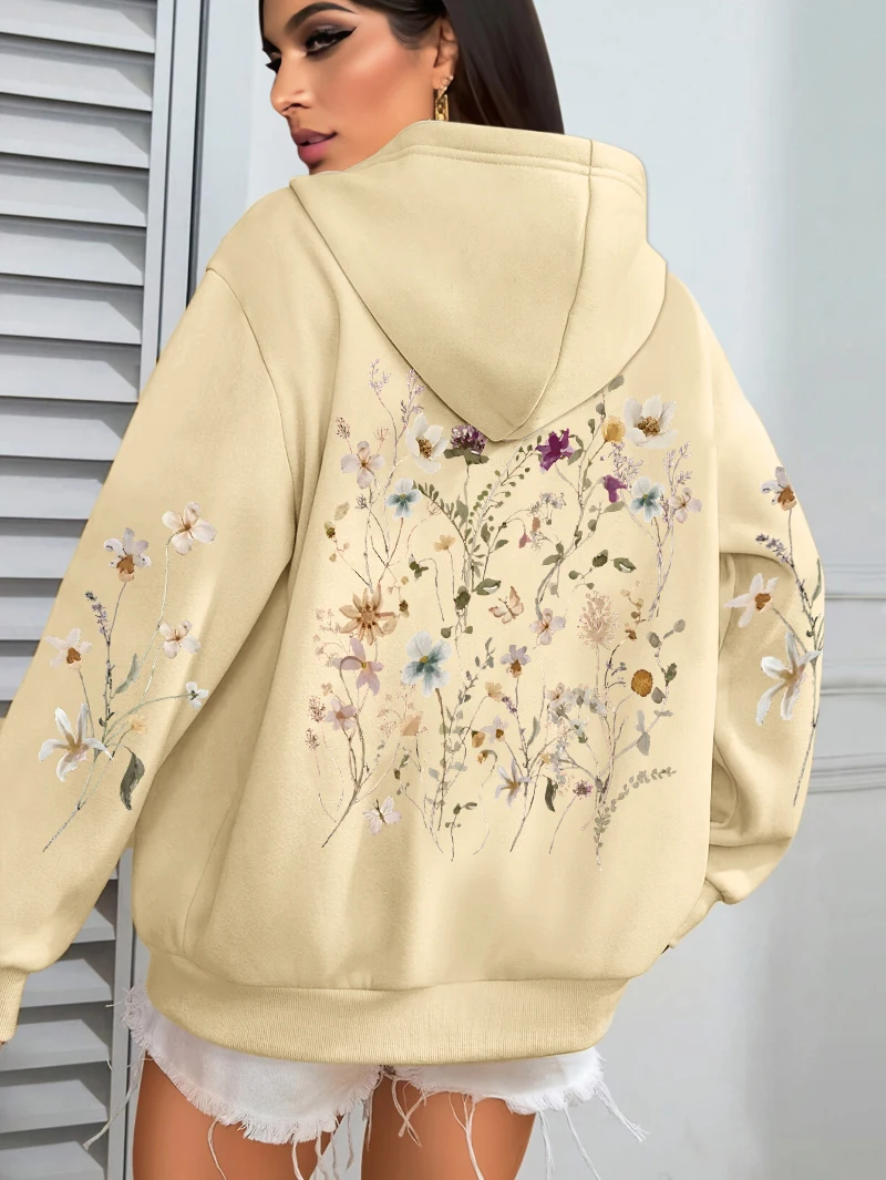 Beautiful Flower Clusters Design Women Hoody Loose Fleece Hoodie Autumn Y2K Pocket Hoodies Multicolor Soft Woman Streetwear