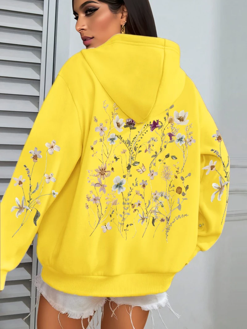 Beautiful Flower Clusters Design Women Hoody Loose Fleece Hoodie Autumn Y2K Pocket Hoodies Multicolor Soft Woman Streetwear