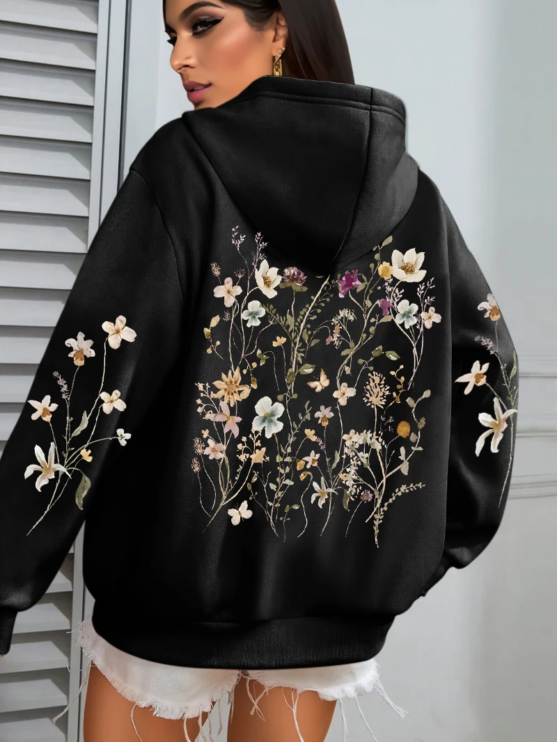 Beautiful Flower Clusters Design Women Hoody Loose Fleece Hoodie Autumn Y2K Pocket Hoodies Multicolor Soft Woman Streetwear