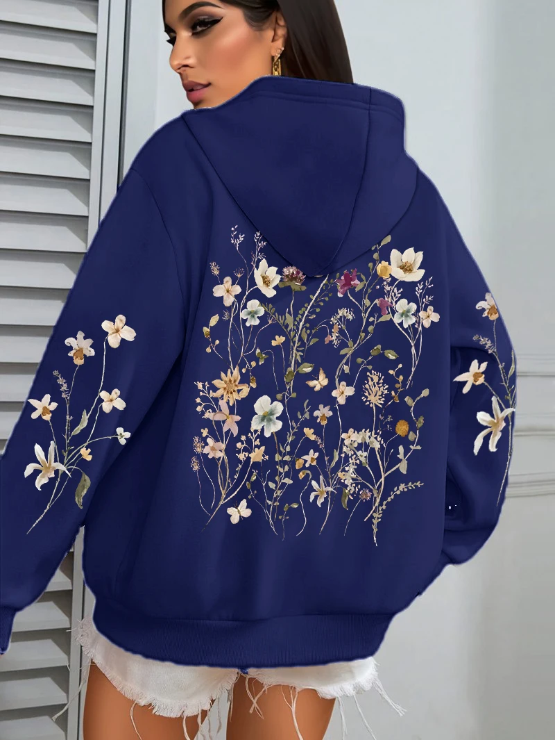 Beautiful Flower Clusters Design Women Hoody Loose Fleece Hoodie Autumn Y2K Pocket Hoodies Multicolor Soft Woman Streetwear