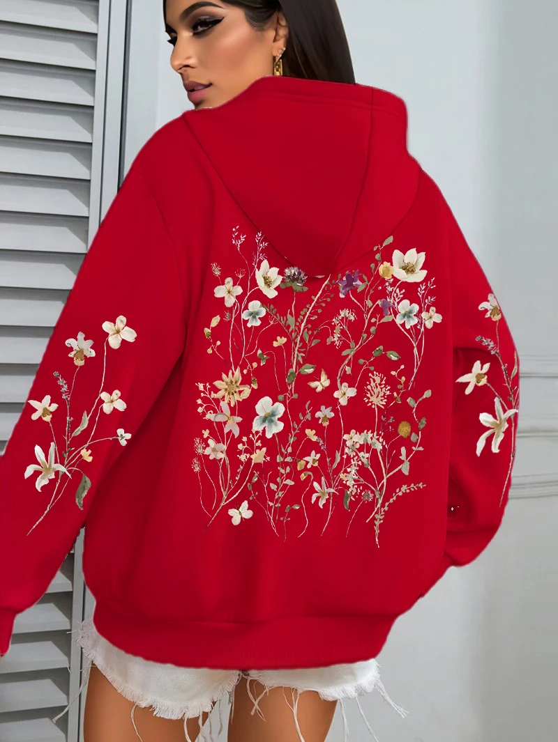 Beautiful Flower Clusters Design Women Hoody Loose Fleece Hoodie Autumn Y2K Pocket Hoodies Multicolor Soft Woman Streetwear