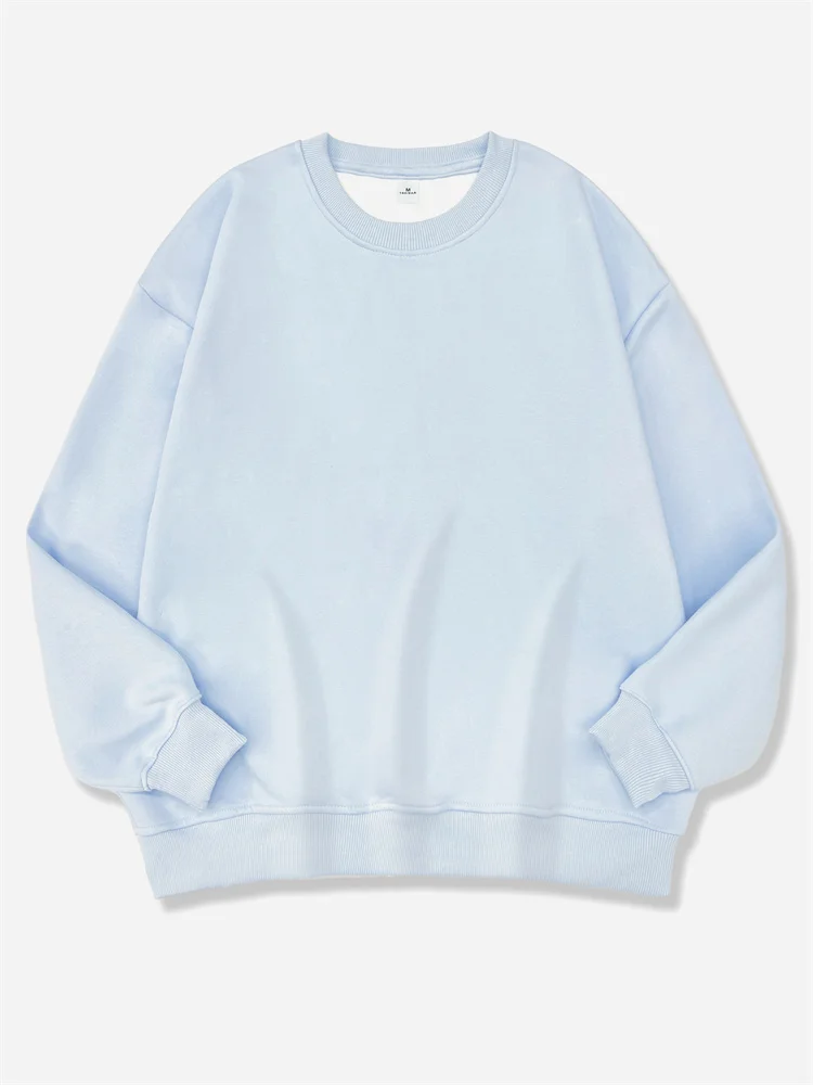 2026 New Women Simple Pullover Female Fashion Harajuku Streetwear Solid Color O-Neck Hoodie Autumn Winter Loose Casual Tops