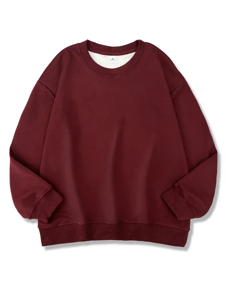 2026 New Women Simple Pullover Female Fashion Harajuku Streetwear Solid Color O-Neck Hoodie Autumn Winter Loose Casual Tops